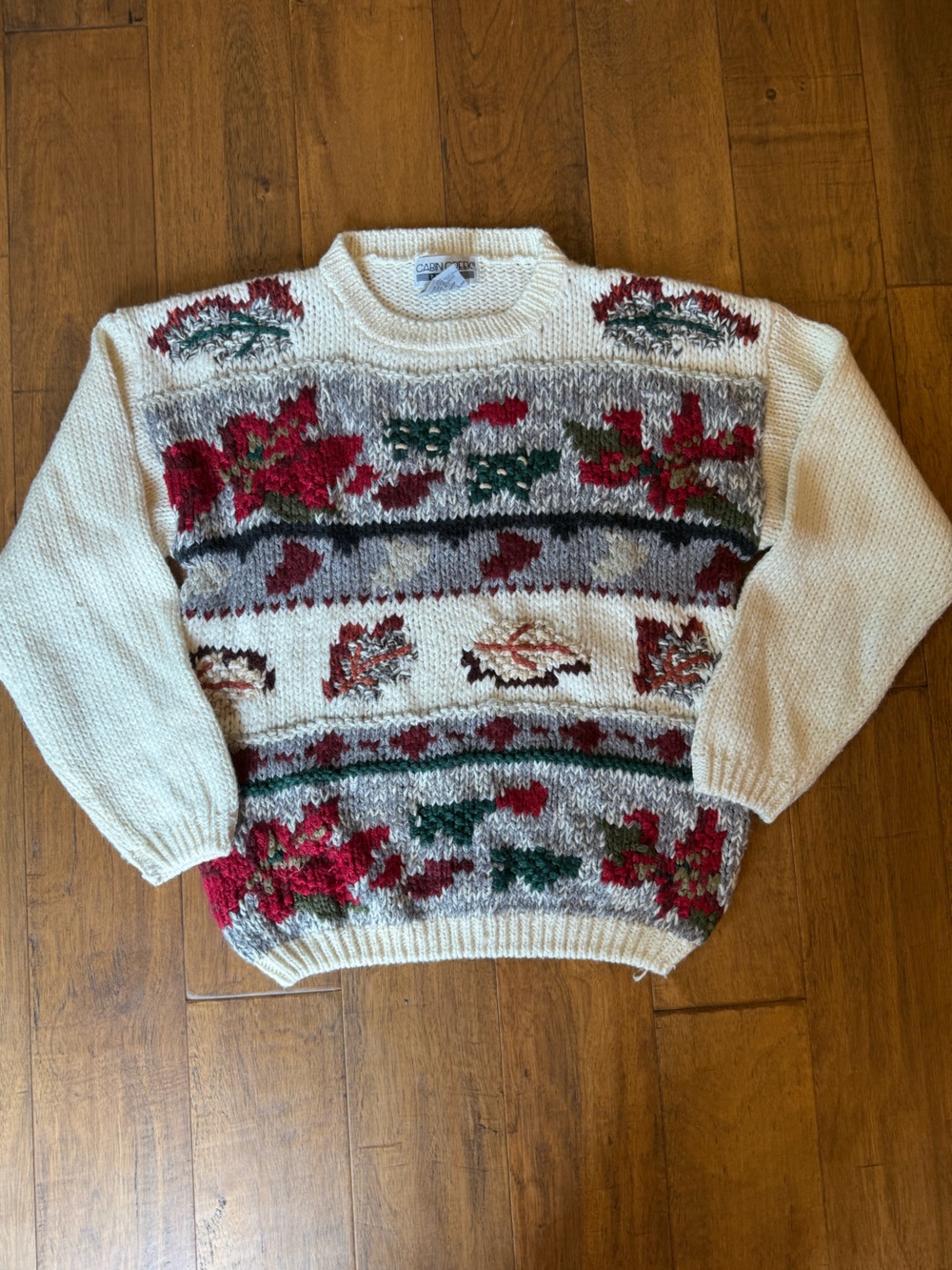 Vintage Cabin Creek Cream Crewneck Fall Sweater